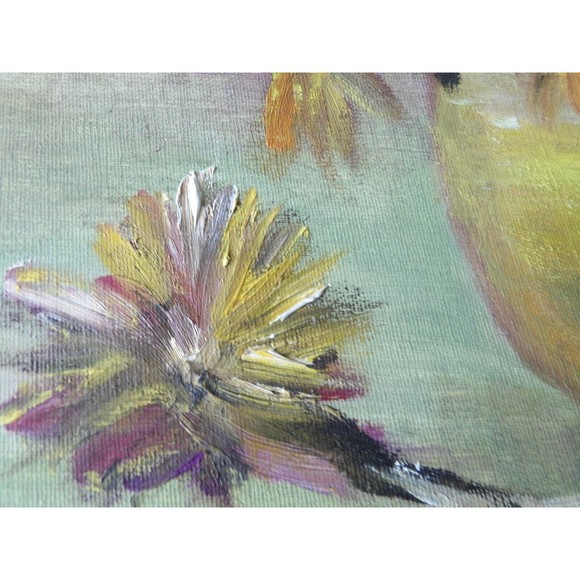 Original Vintage Oil On Canvas Planter w Flowers Painting by Artist Sandy Gordon - Picture 5 of 16